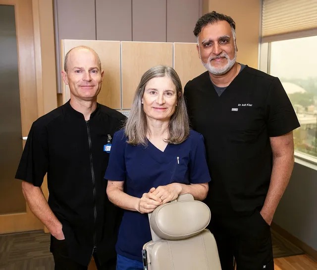 Dr. Kler with Dr. Sutherland and Dr. Armstrong, who are now retired, at Blue Bird Dental in Kamloops
