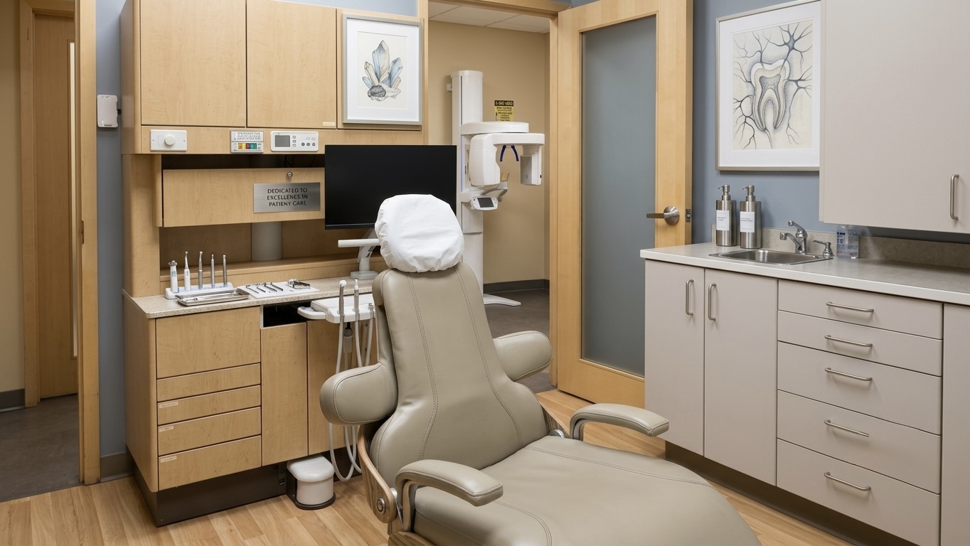 Dental treatment room with digital imaging equipment at Blue Bird Dental